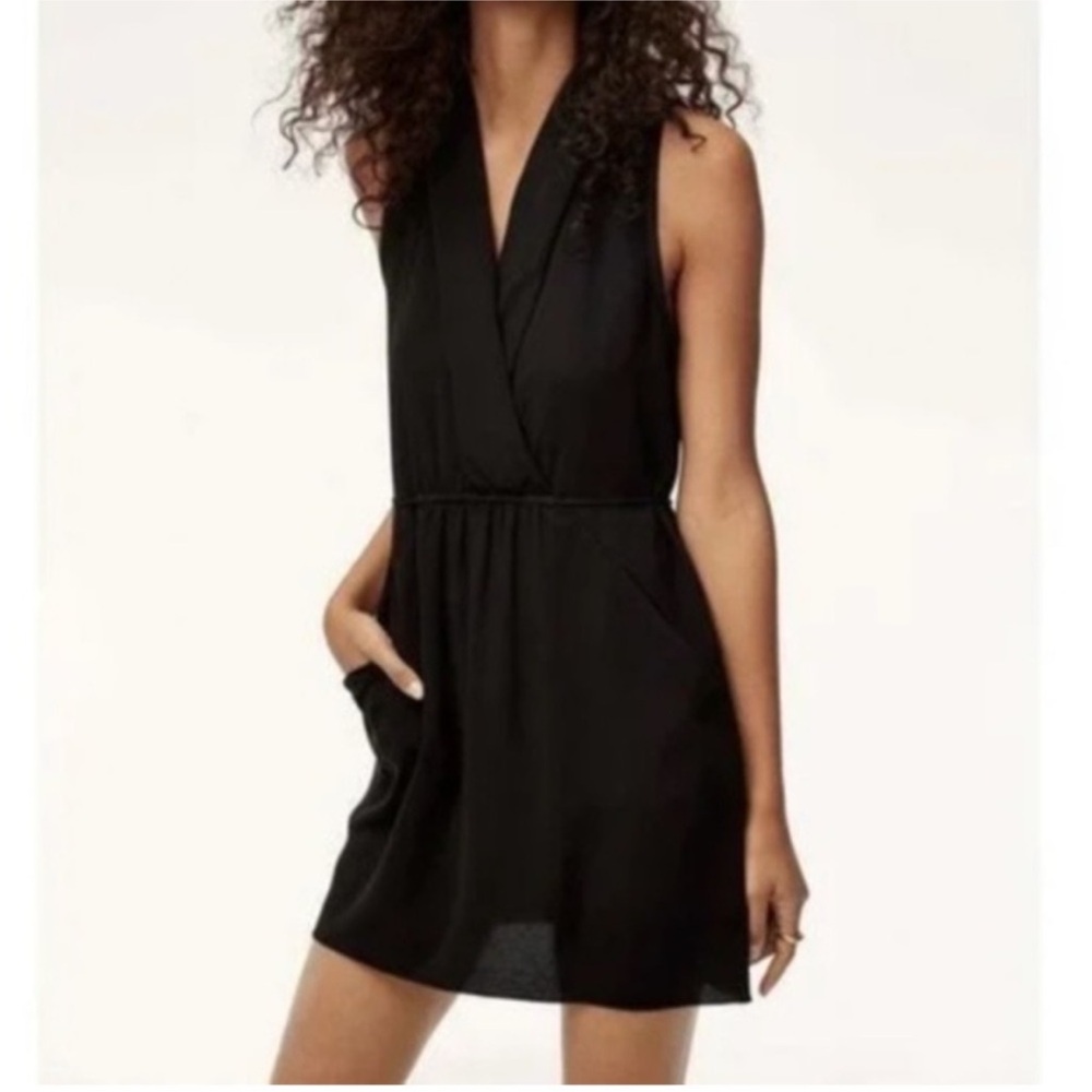 Aritzia Wilfred Sabine Tie-Waist Faux Wrap Mini Dress Black XS